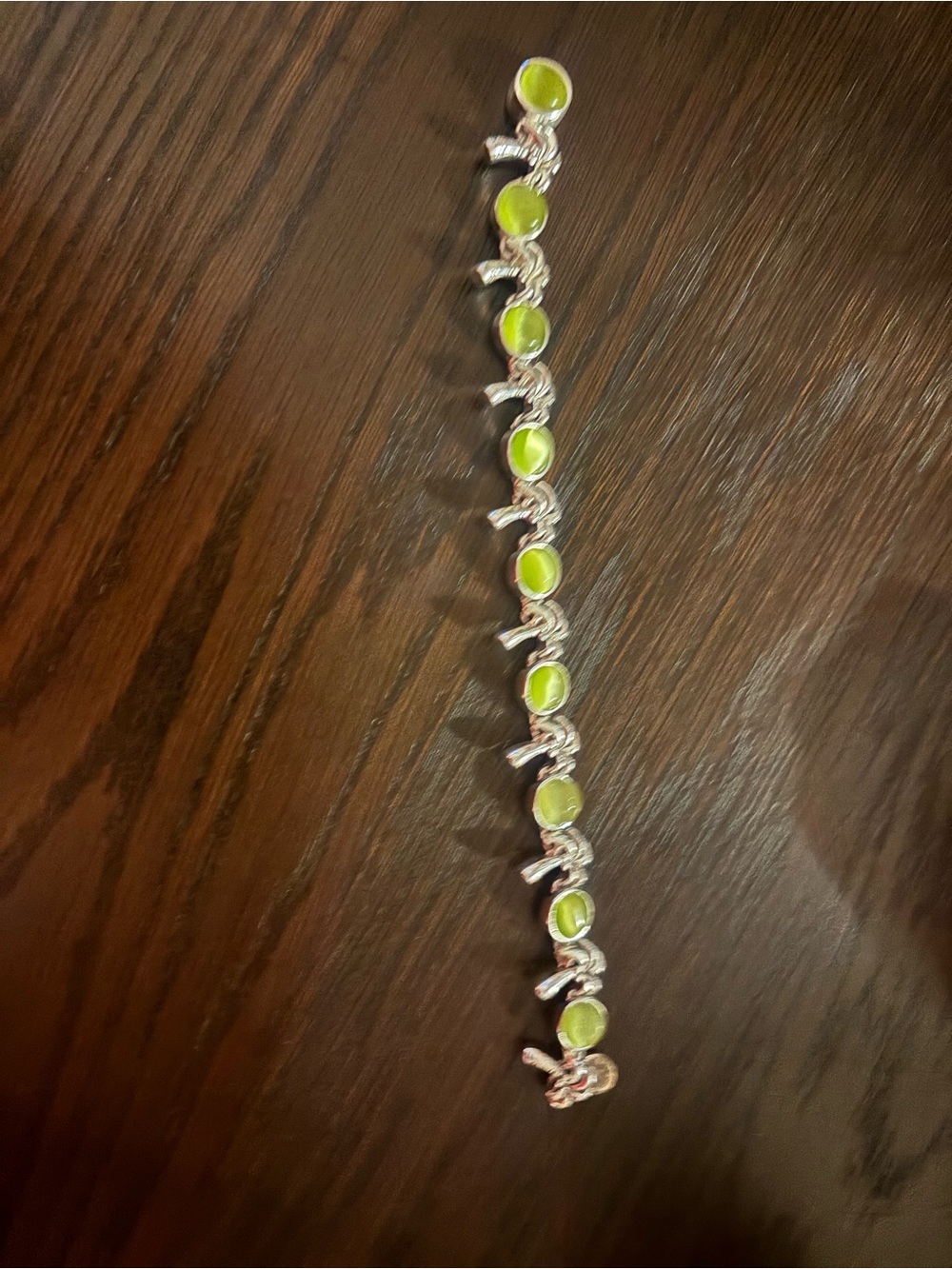 Silver Bracelet with Lime Green Stone Accents